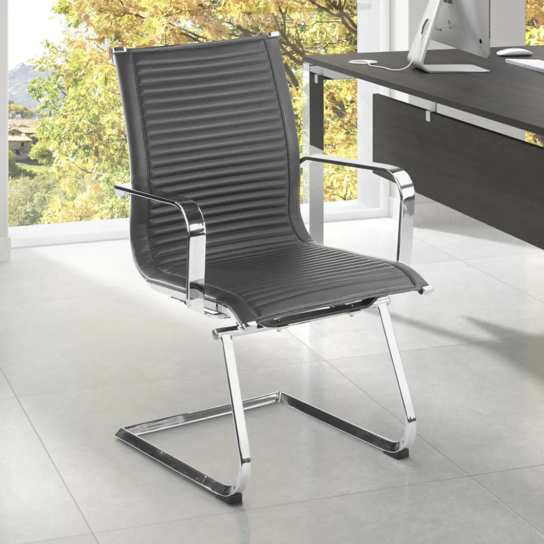 Sillón confidente de oficina Croma, estructura patín