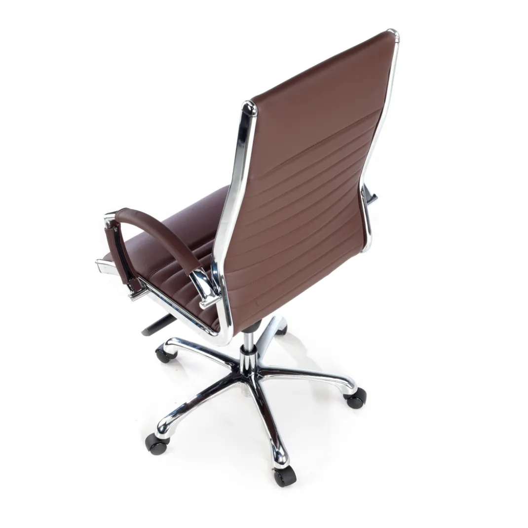 Sillón de dirección Virginia, marco cromado, piel natural