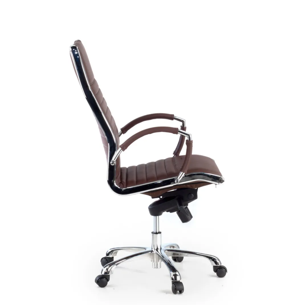 Sillón de dirección Virginia, marco cromado, piel natural