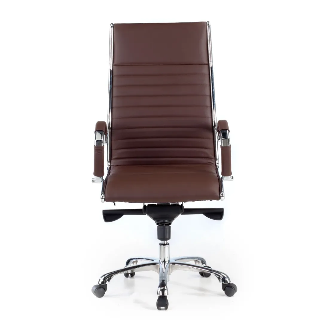 Sillón de dirección Virginia, marco cromado, piel natural