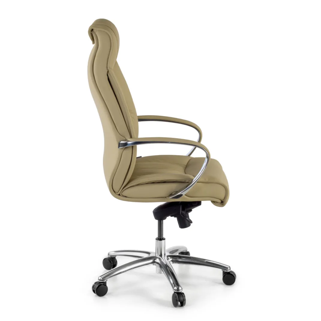 Sillón de oficina Bahia piel natural, brazos de aluminio