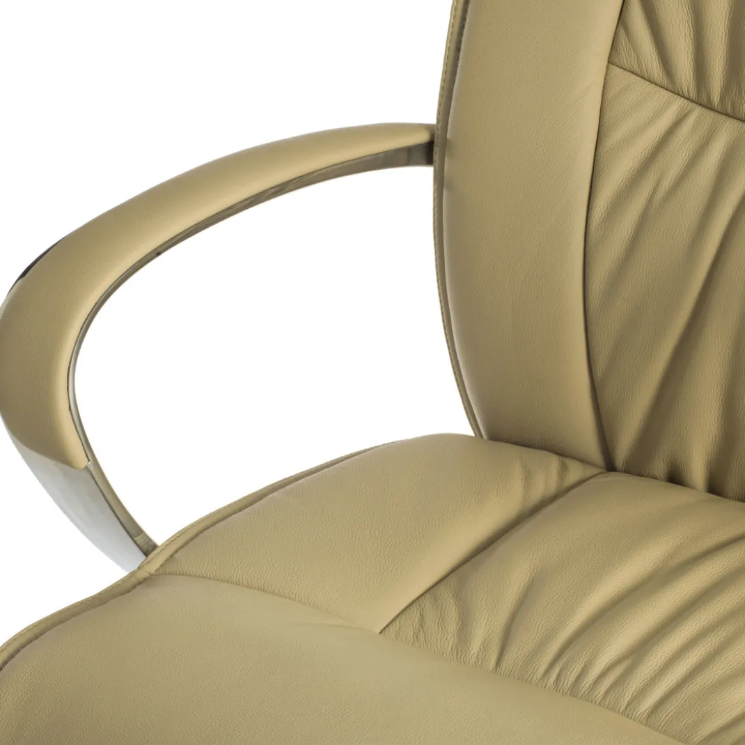 Sillón de oficina Bahia piel natural, brazos de aluminio