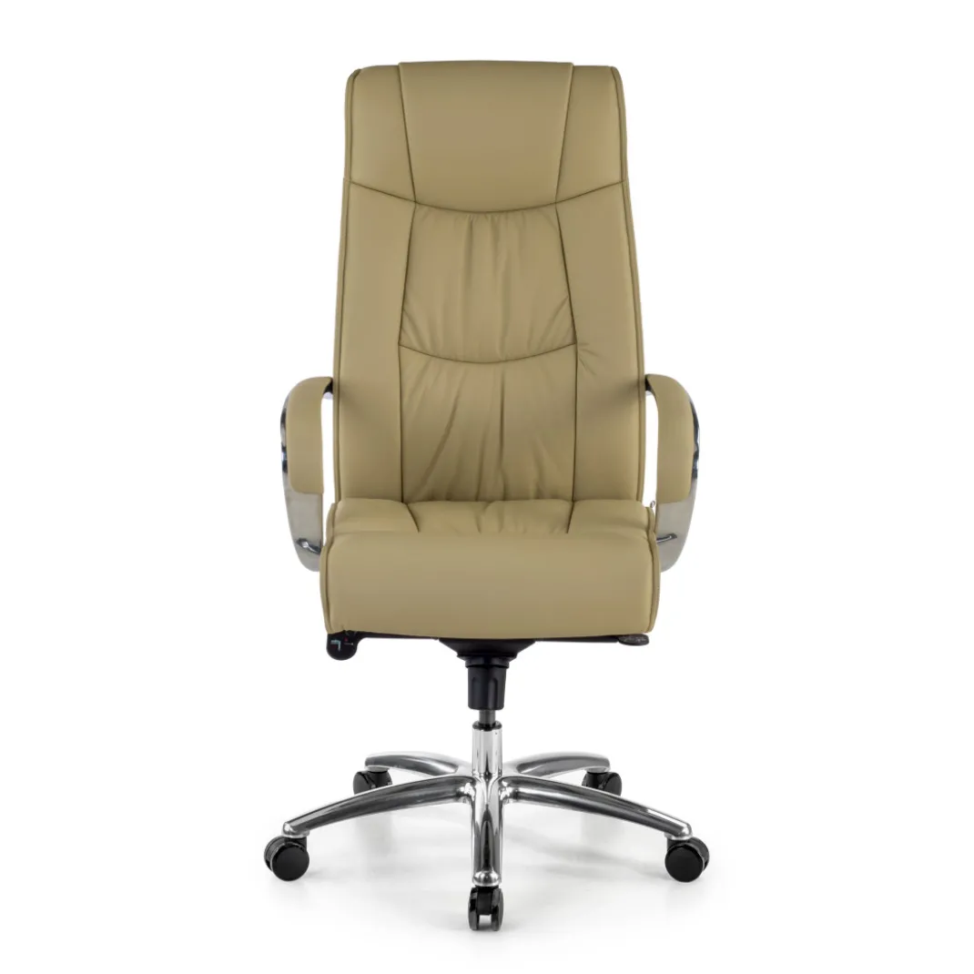Sillón de oficina Bahia piel natural, brazos de aluminio
