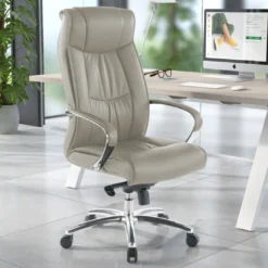 Sillón de oficina Bahia piel natural, brazos de aluminio