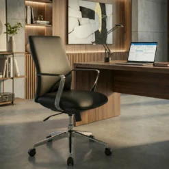Sillón de Oficina Bristol respaldo bajo, brazos aluminio, ecopiel