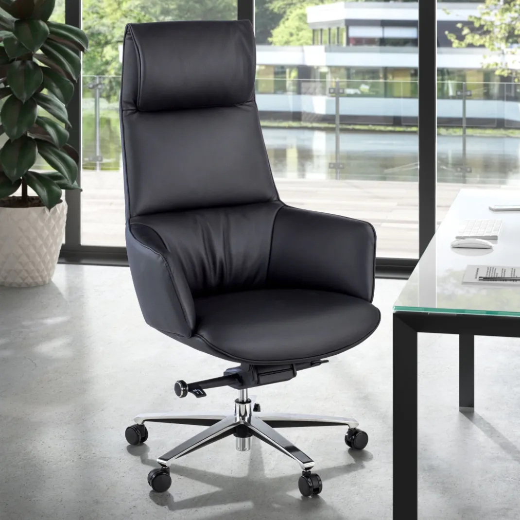 Sillón de oficina dirección President, alta gama, piel natural