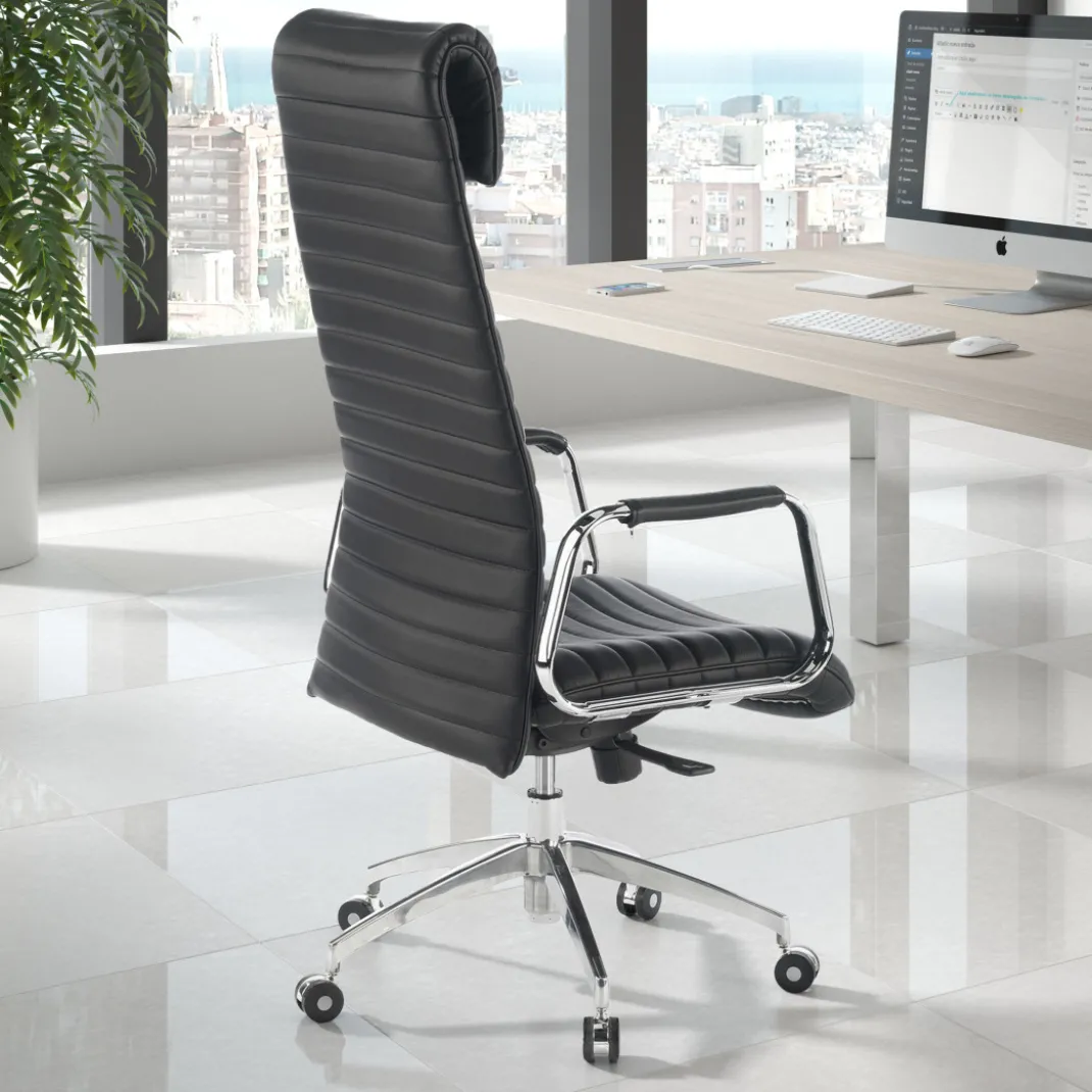 Sillón de oficina Jaguar, base aluminio, Ecopiel