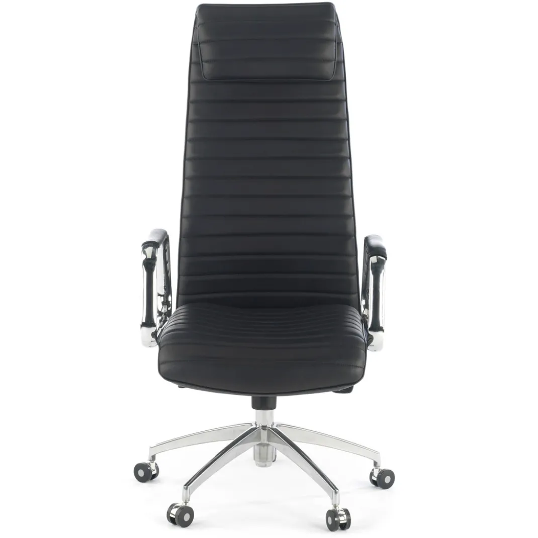 Sillón de oficina Jaguar, base aluminio, piel natural