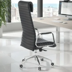 Sillón de oficina Jaguar, base aluminio, piel natural