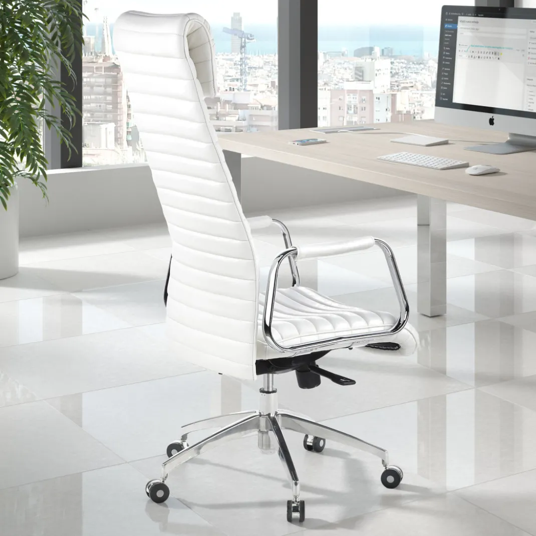 Sillón de oficina Jaguar, base aluminio, piel natural