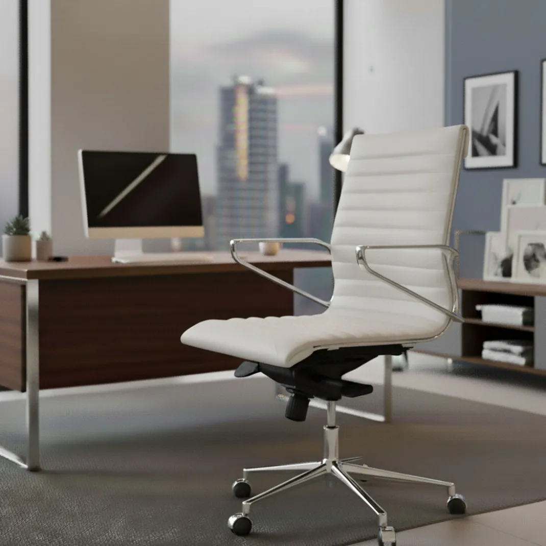 Sillón oficina de Diseño Forli, respaldo bajo, piel natural