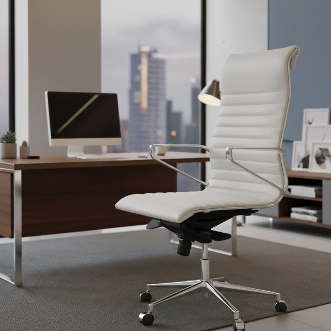 Sillón oficina de Diseño Forli, respaldo alto, piel natural