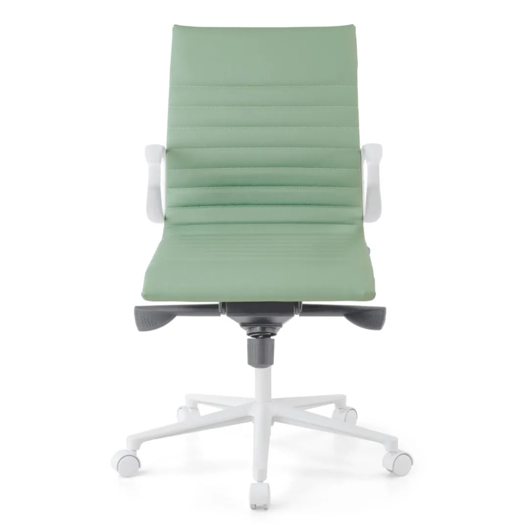 Sillón oficina Diseño Forli, estructura blanca, respaldo bajo, ecopiel