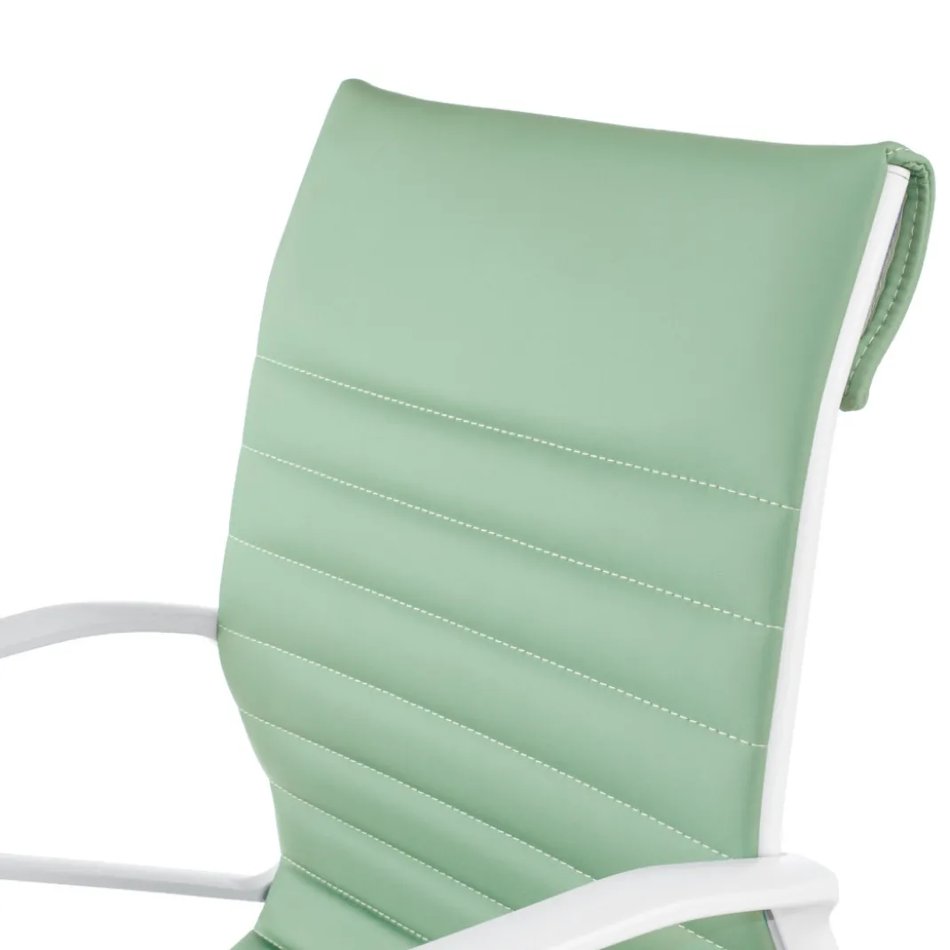 Sillón oficina Diseño Forli, estructura blanca, respaldo bajo, ecopiel