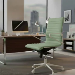 Sillón oficina Diseño Forli, estructura blanca, respaldo bajo, ecopiel