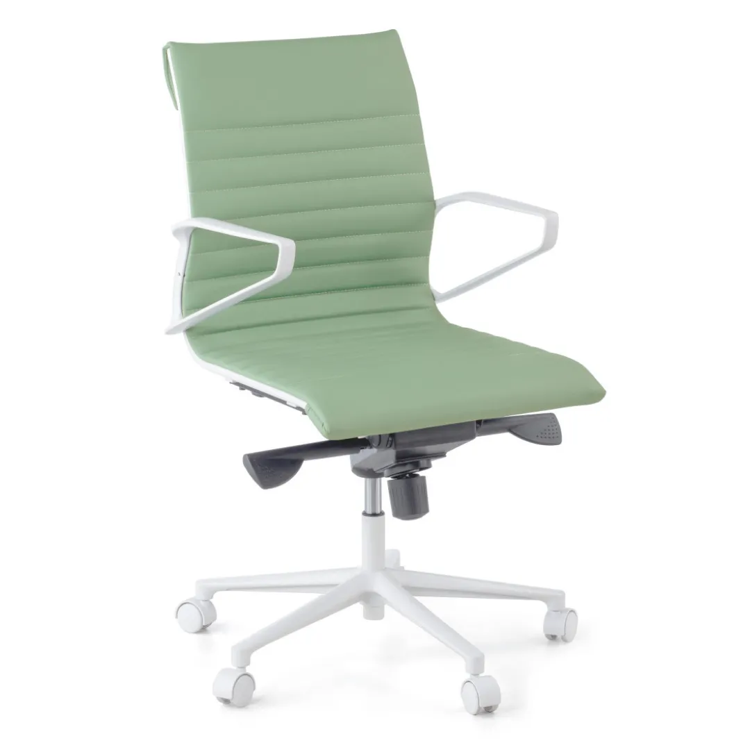 Sillón oficina Diseño Forli, estructura blanca, respaldo bajo, ecopiel