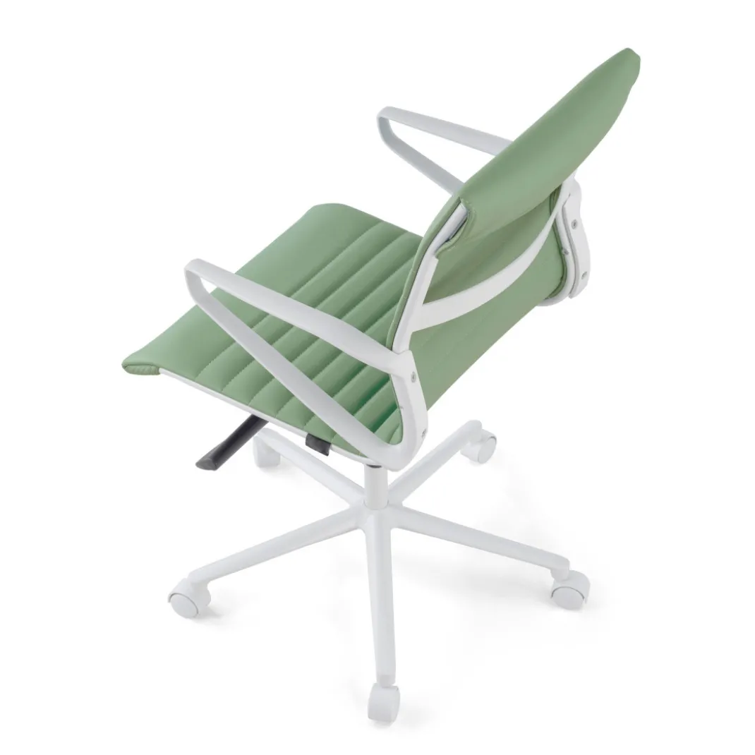 Sillón oficina Diseño Forli, estructura blanca, respaldo bajo, ecopiel