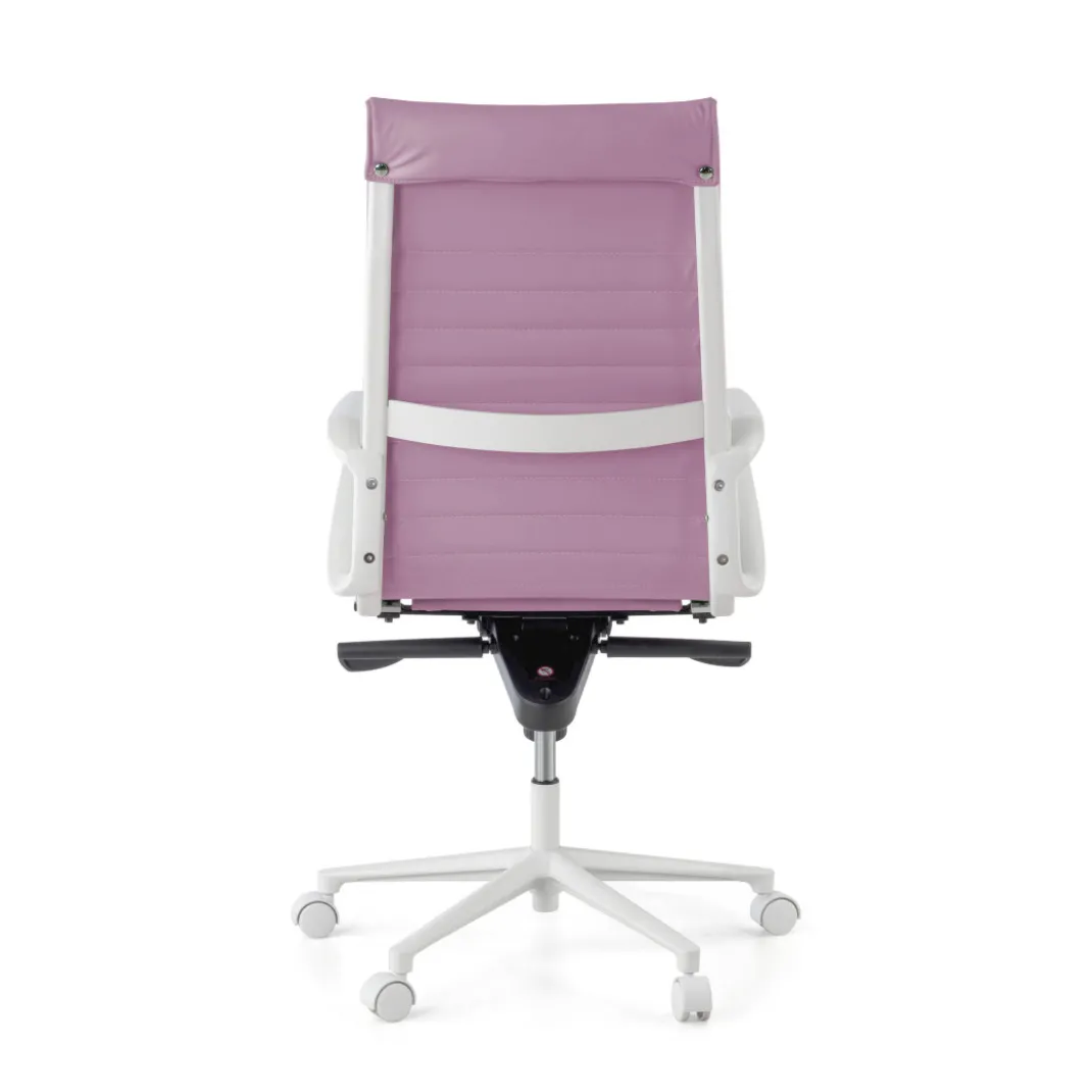 Sillón oficina Diseño Forli, estructura blanca, respaldo alto, ecopiel