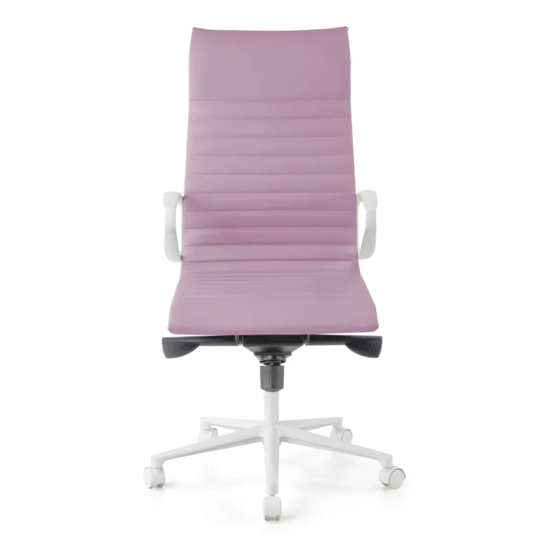 Sillón oficina Diseño Forli, estructura blanca, respaldo alto, ecopiel
