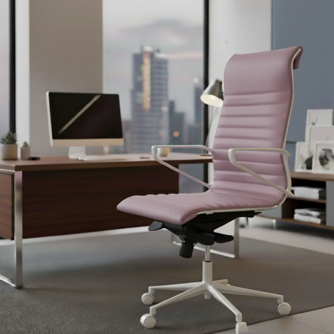 Sillón oficina Diseño Forli, estructura blanca, respaldo alto, ecopiel