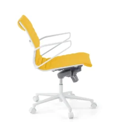 Sillón oficina Diseño Forli, estructura blanca, respaldo bajo, ecopiel