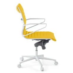 Sillón oficina Diseño Forli, estructura blanca, respaldo bajo, ecopiel