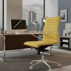 Sillón oficina Diseño Forli, estructura blanca, respaldo bajo, ecopiel