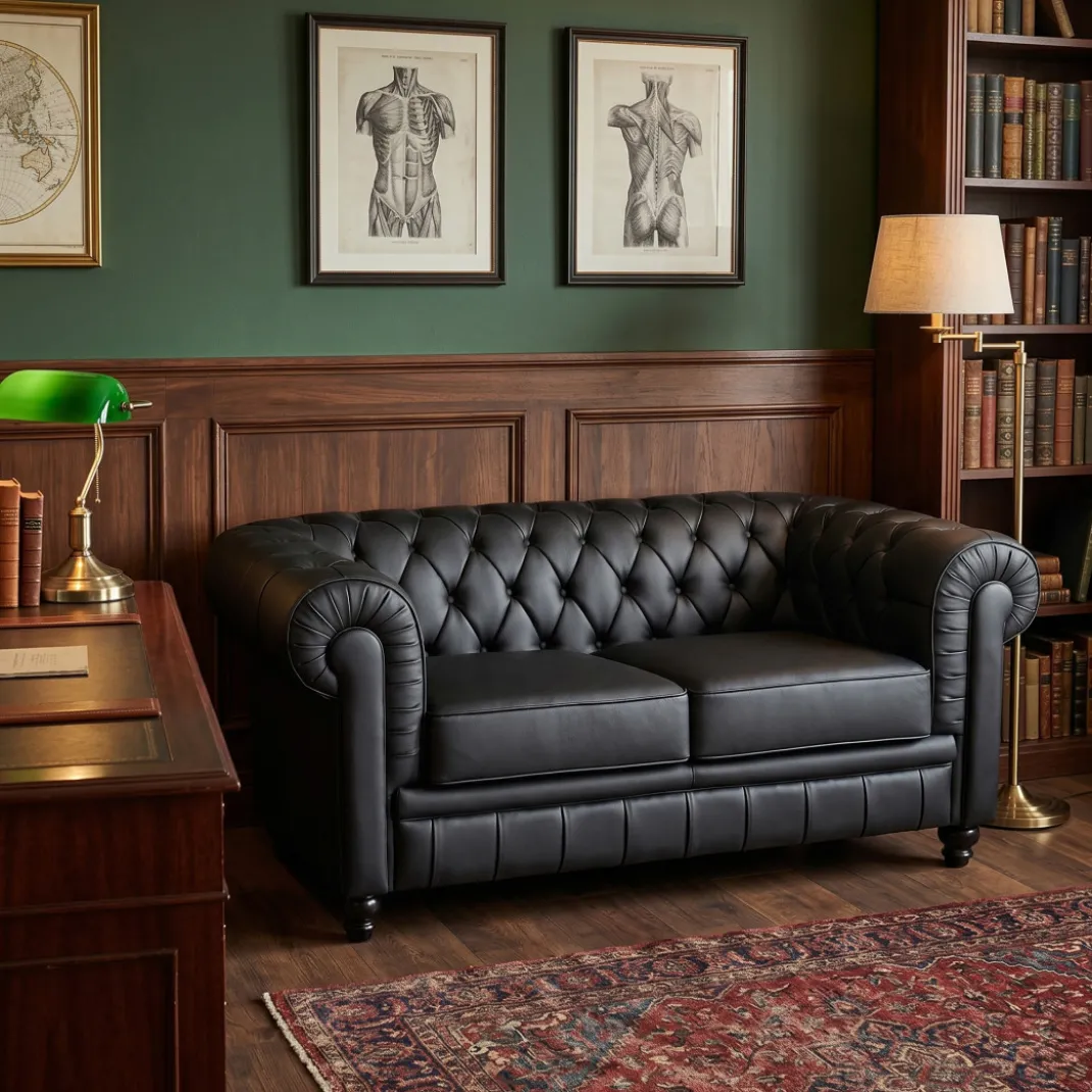 Sofa capitoné de recepción Chesterfield 2 plazas negro