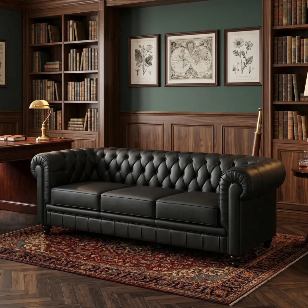 Sofa capitoné de recepción Chesterfield 3 plaza negro