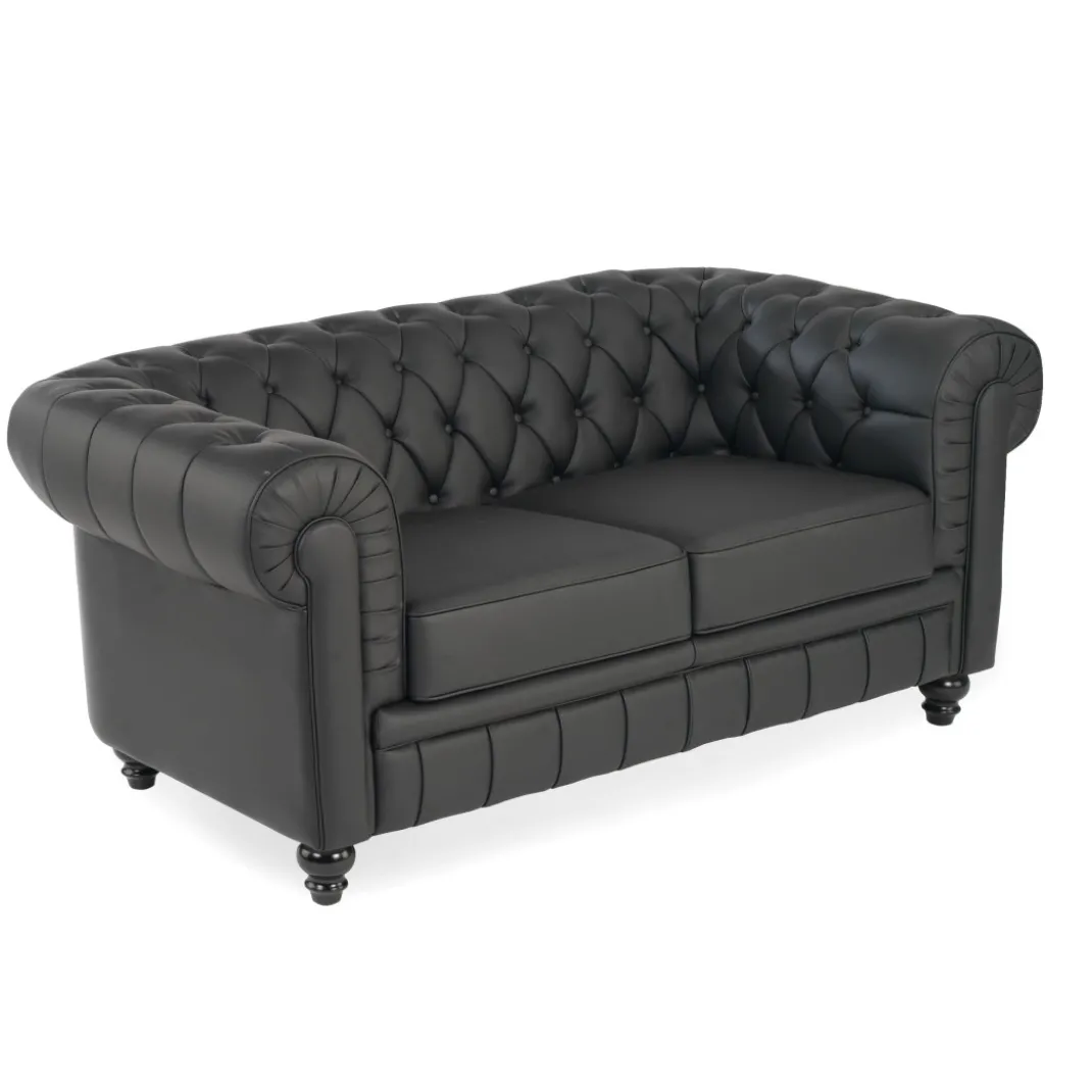 Sofa capitoné de recepción Chesterfield 2 plazas negro