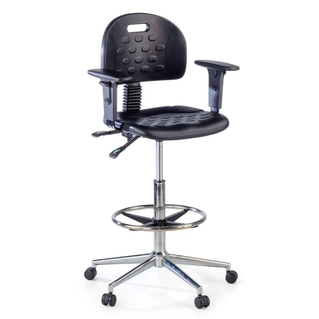 Taburete de trabajo con brazos Work 23, anilla reposapies